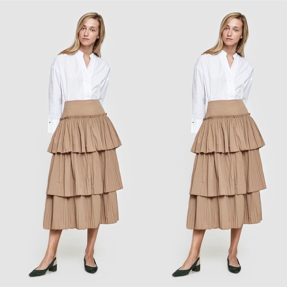 Need Supply Farrow Tiered Ruffle Khaki Tan Skirt
